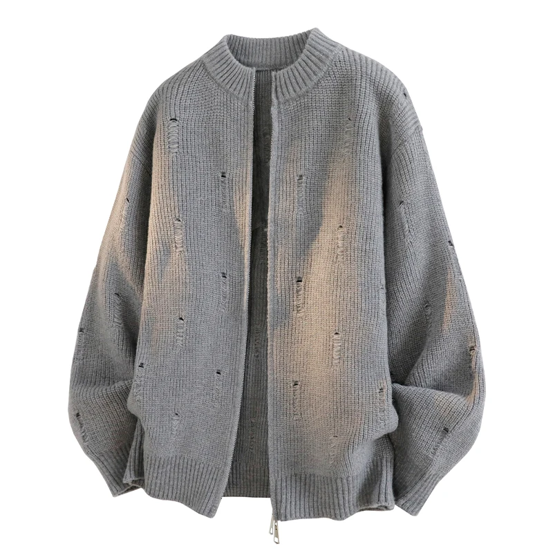 Full Zip Up Stand Collar Slim Fit Casual Knitted Sweater with 2 Front Pockets Men's Cardigan Sweaters Casual Dress Sweater