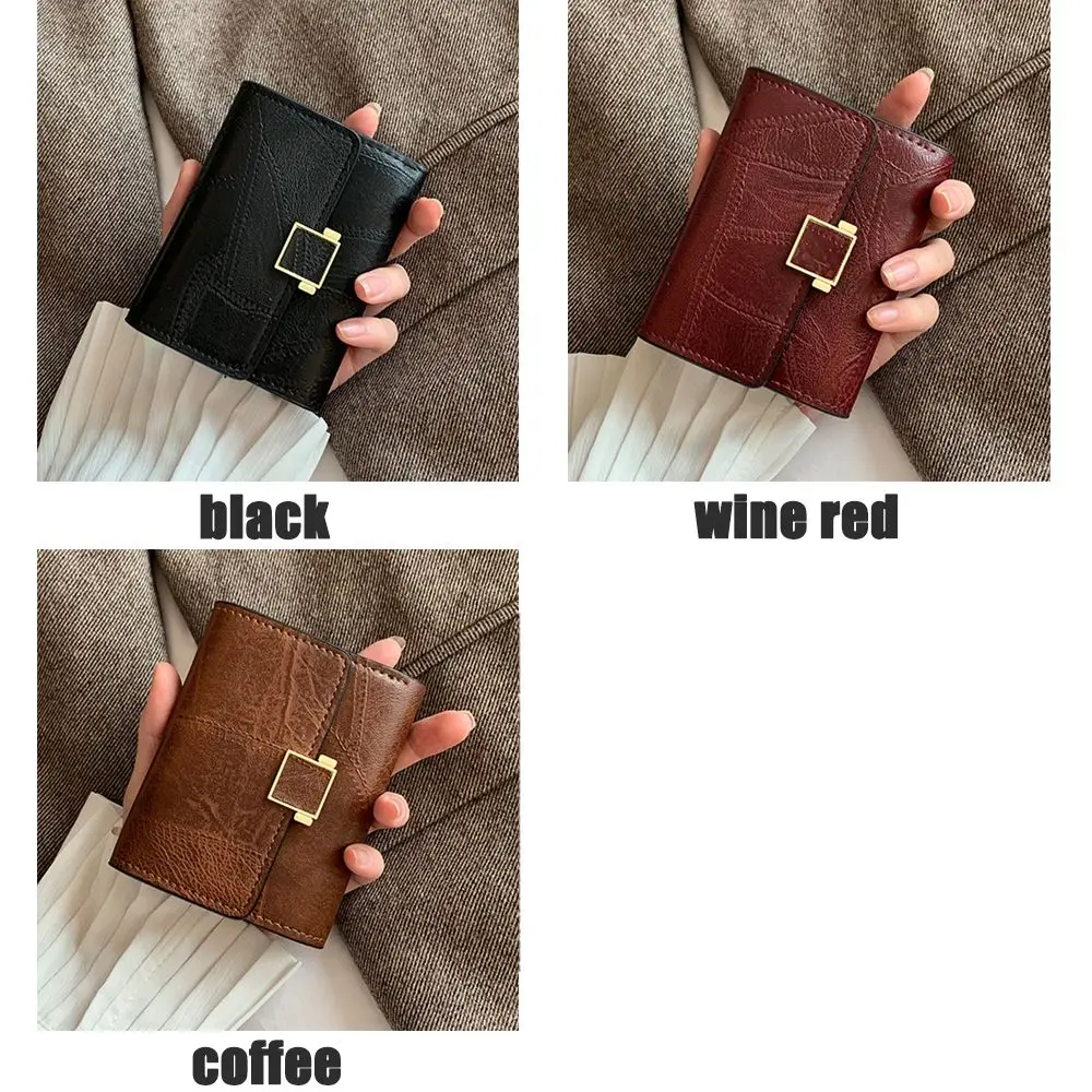 Portefeuille court en cuir vintage pour femme, petit sac à main, mini porte-cartes multi-cartes, porte-monnaie, pochette multifonctionnelle, mode