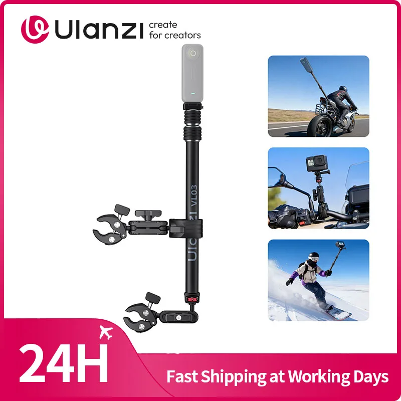 

Ulanzi VL03 мотоциклетный держатель для селфи с суперзажимом для Gopro для Insta 360, держатель для селфи-палки для езды на велосипеде на открытом воздухе