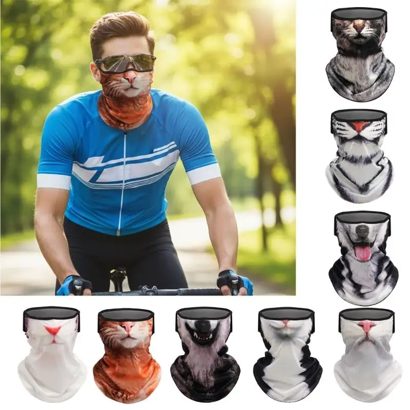 غطاء وجه بطباعة وجه حيوان 652F للأنشطة الخارجية لركوب الدراجات والتزلج يوفر حماية ممتازة من الشمس والرياح