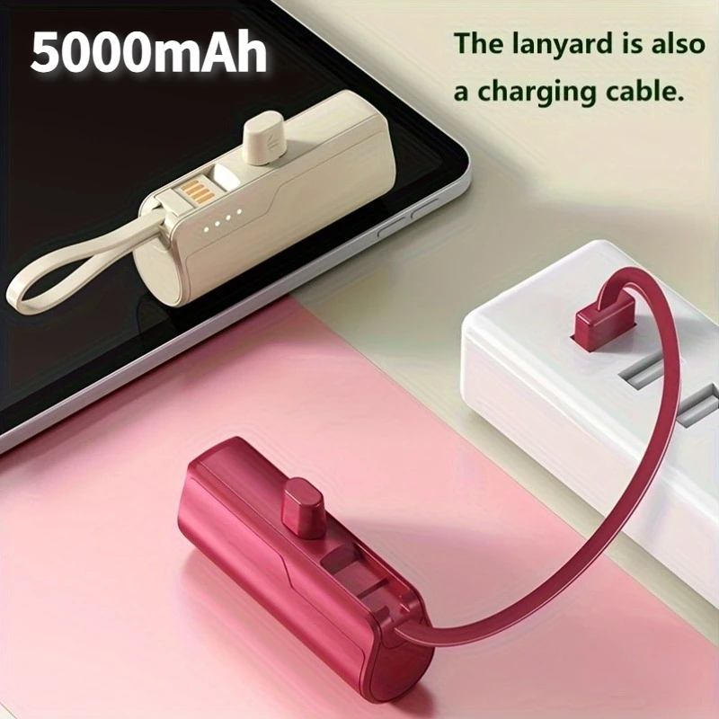 بنك طاقة للطوارئ قابل لإعادة الشحن بقدرة 5000 مللي أمبير في الساعة مع USB-C وMicro USB لهاتف IPhone 15/15 Plus/15 Pro/15 Pro Max/iPad Pro/Samsung