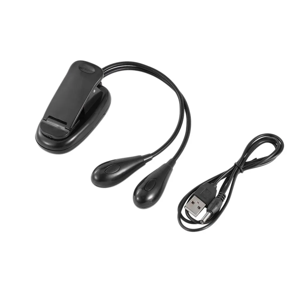 Lampu meja klip hitam yang dapat disesuaikan, lampu meja pelindung mata lampu jepit 4 LED lengan fleksibel ganda 2 klip hitam