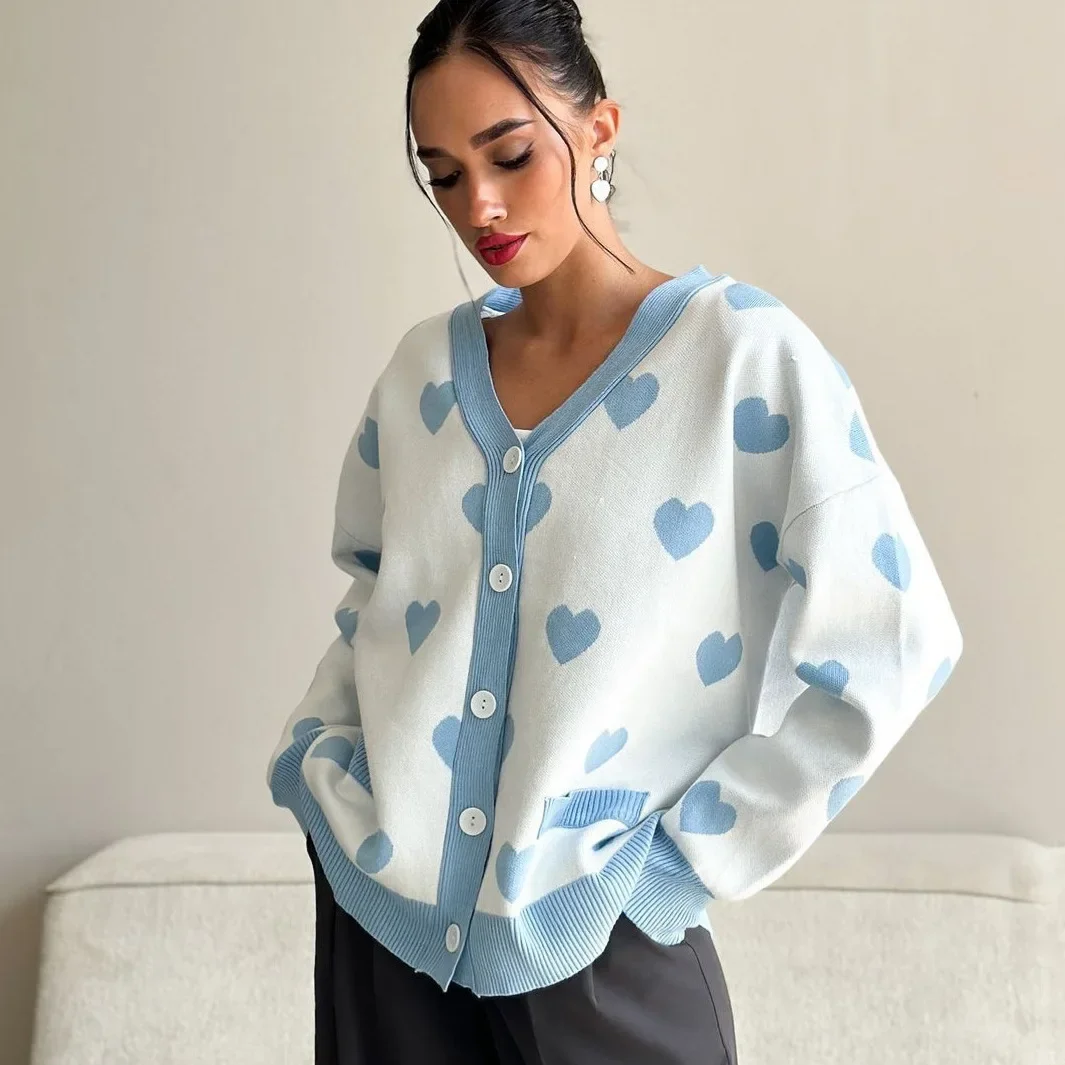 Pull imprimé d'amour à manches longues pour filles, style doux, européen et américain, nouveau