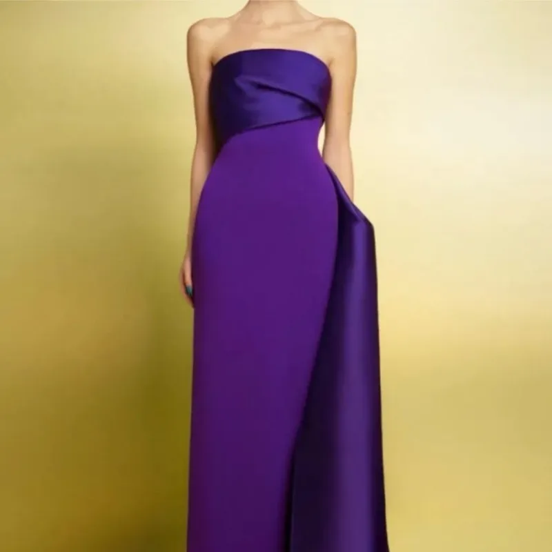 Customized Elegant Purple Evening Party Dress Sexy Strapless Long Train Formal Occasion Dresses Women Simple Tube Top Vestidos D