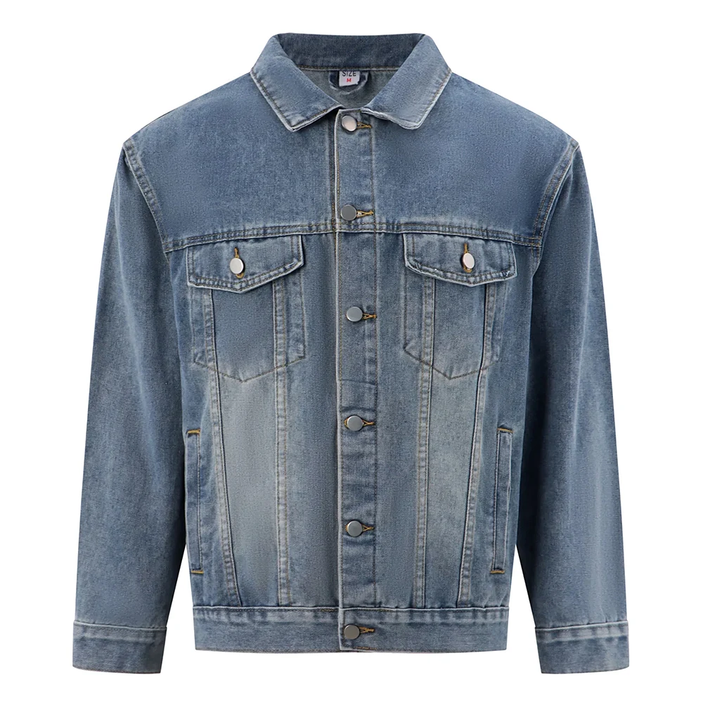 Men Classic Denim Jacket All Match Pure Color Coat Casual Cotton Jean Outerwear Vintage Blue Gray Black