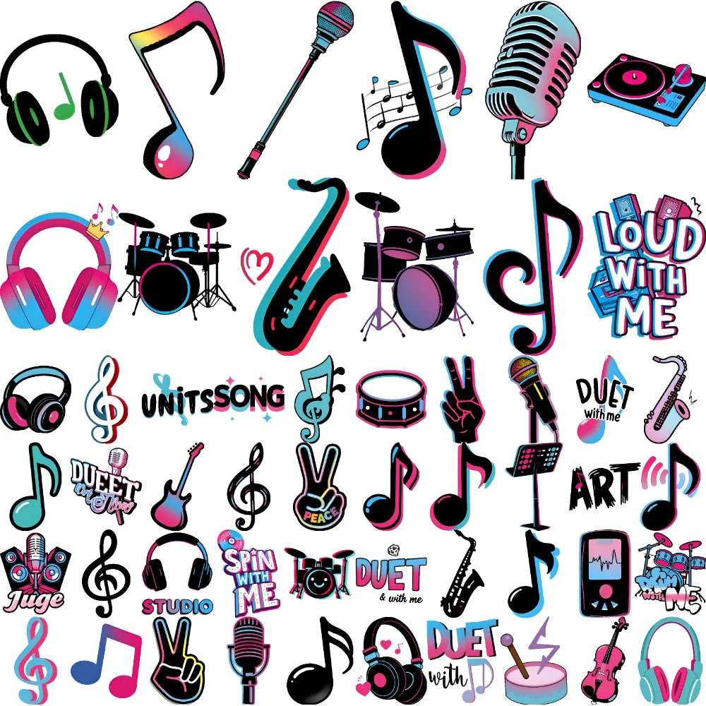 

63pcs Temporary Tattoo Guitar Temporary Tattoo Stickers Musical Notes Vinyl Record Waterproof Long-lasting Body Stickers For