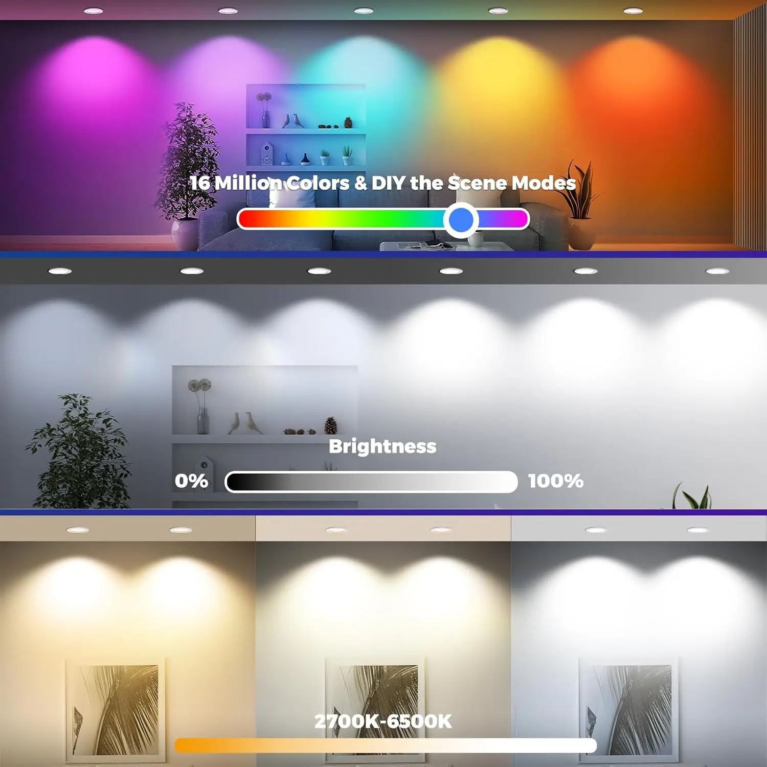 1-10Pcs LED Downlight 10W Smart Recessed Round Spot Down Light RGB Color Changing APP Remote Control Bedroom Home Decor Lighting