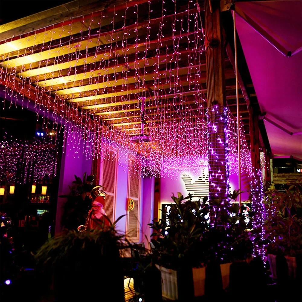 Holiday Icicle String Lights 3.2M 8 Modes Garden Yard Patio Window Roof Eaves Decor Warm White Multicolor Christmas Party Home