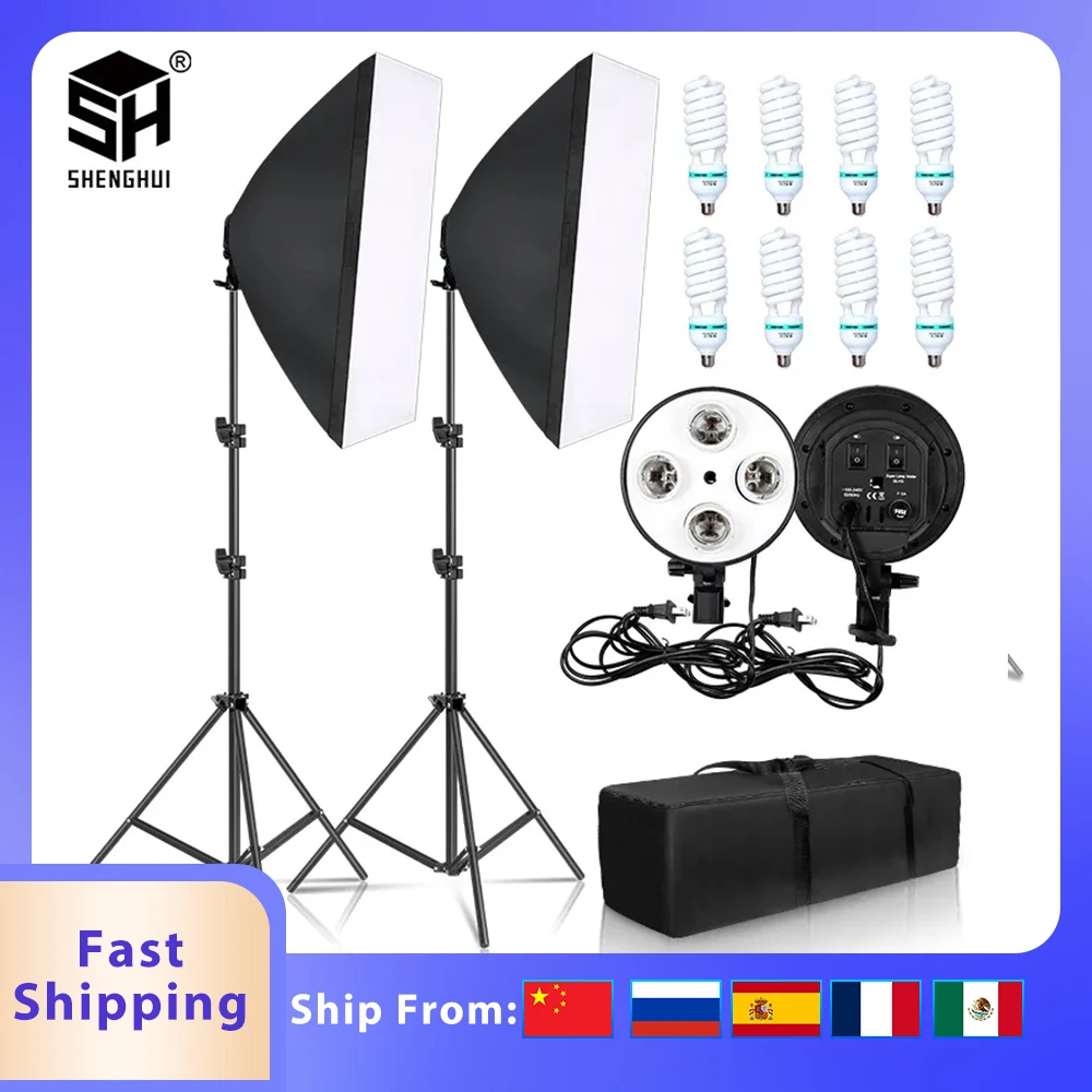 Photography Softbox Studio Photo Lighting Kit With Photographic 135W Bulb Accessories Soft Box Continuou Light System For Camera