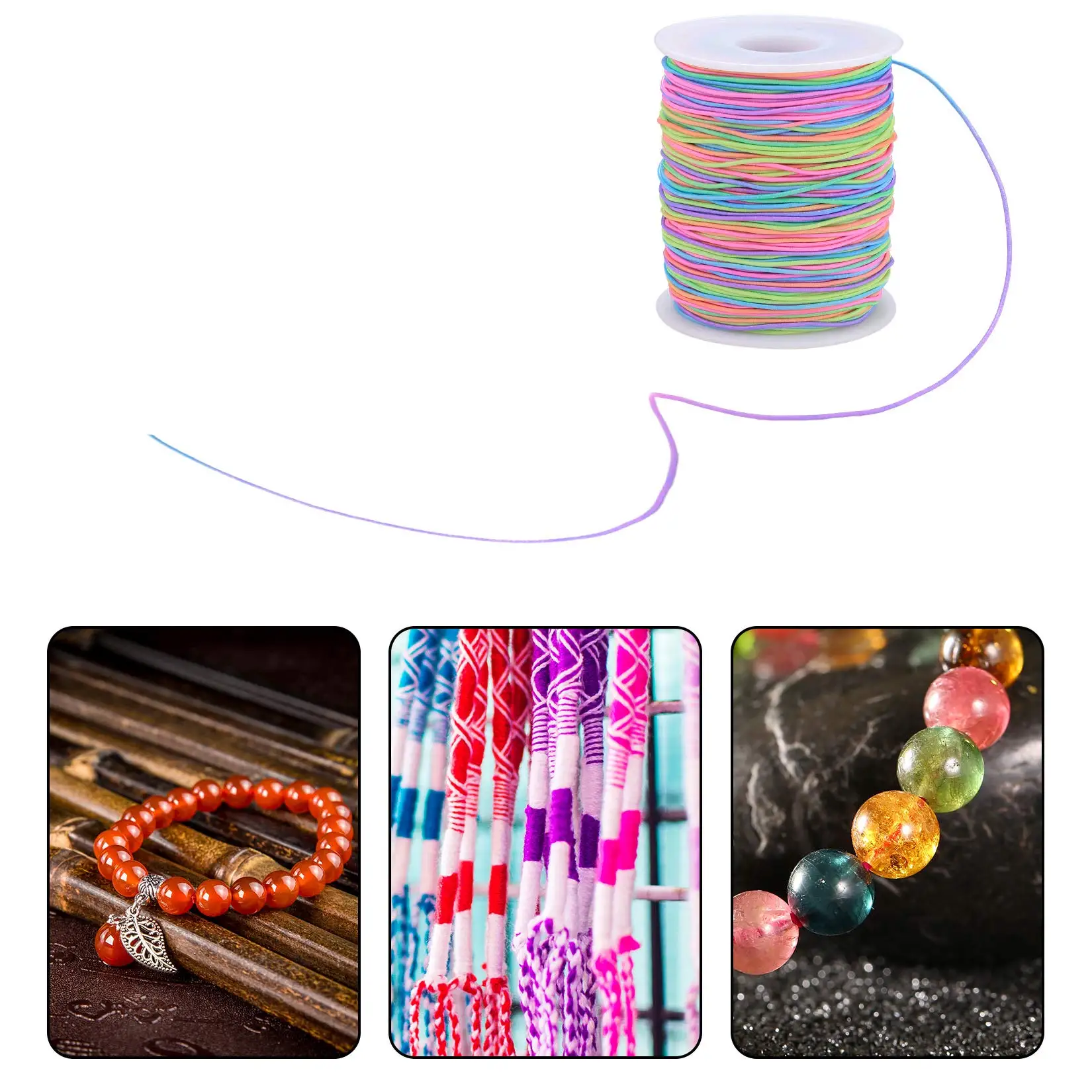 حبل مرن، خيوط حبال الديكور، سلك سلسلة مطاطي بلون قوس قزح، سلسلة صياغة القماش للسوار والمجوهرات #6