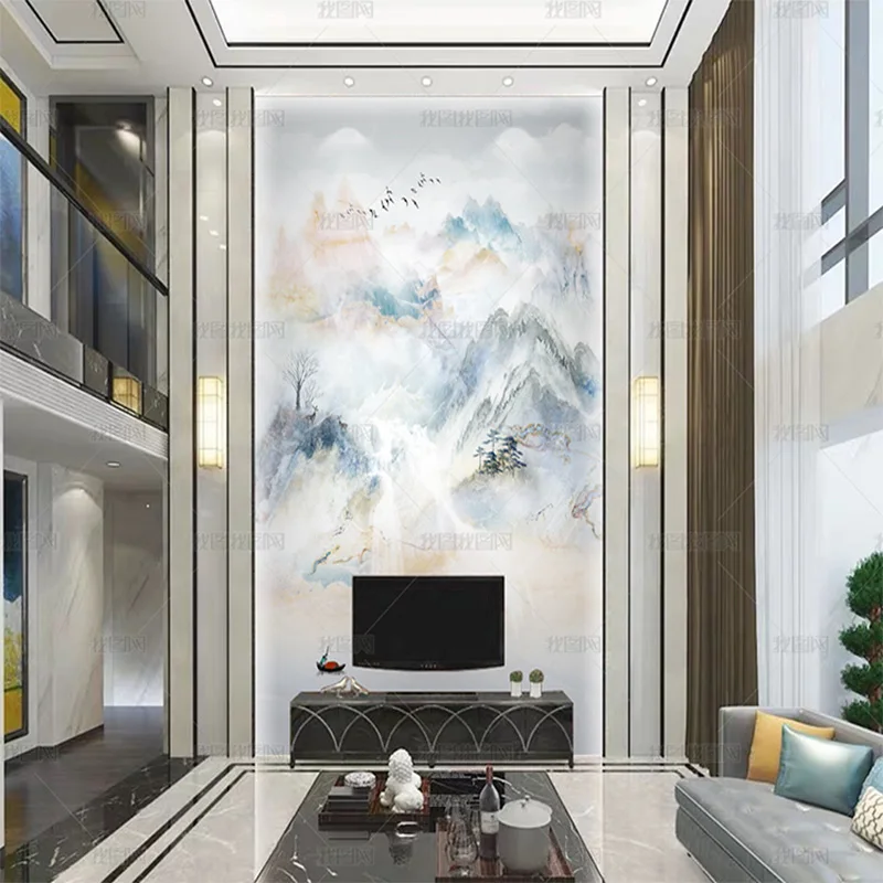 custom 3D Modern simple marble wallpaper mural ink landscape landscape compound building porch TV background wall 8D generous