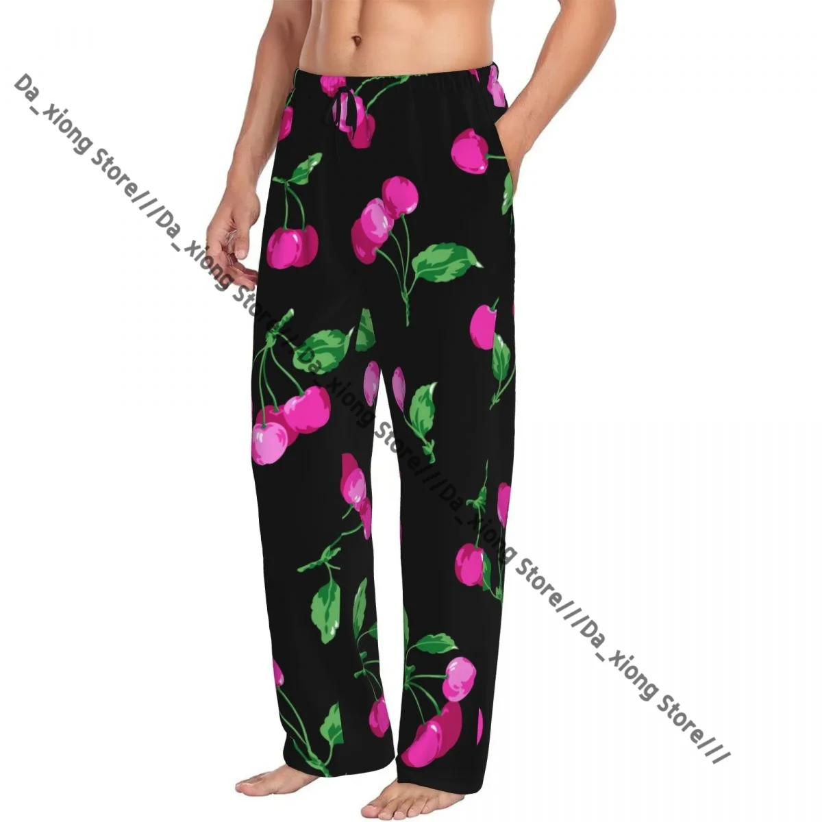 

Men's Casual Pajama Sleeping Pants Cherry Watercolor Lounge Loose Trousers Comfortable Nightwear