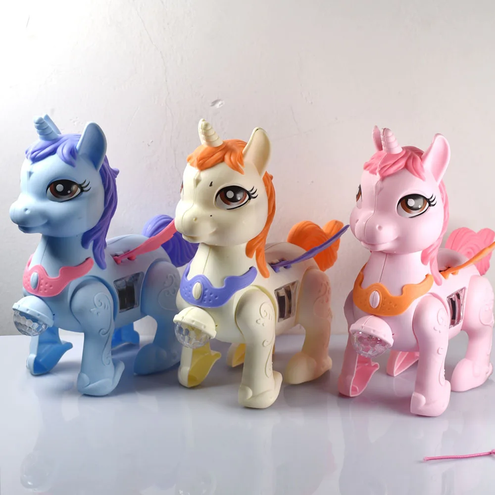 Juguetes eléctricos de dibujos animados para niños, lindos unicornios, juguetes para caminar con alambre, música iluminada, animales pequeños, regalos de cumpleaños para niños