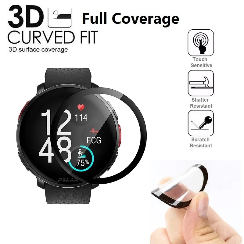 3PCS 3D Curved Edge Screen Protector for Polar Vantage V3 Smart Watch Full Cover Soft Protective Film