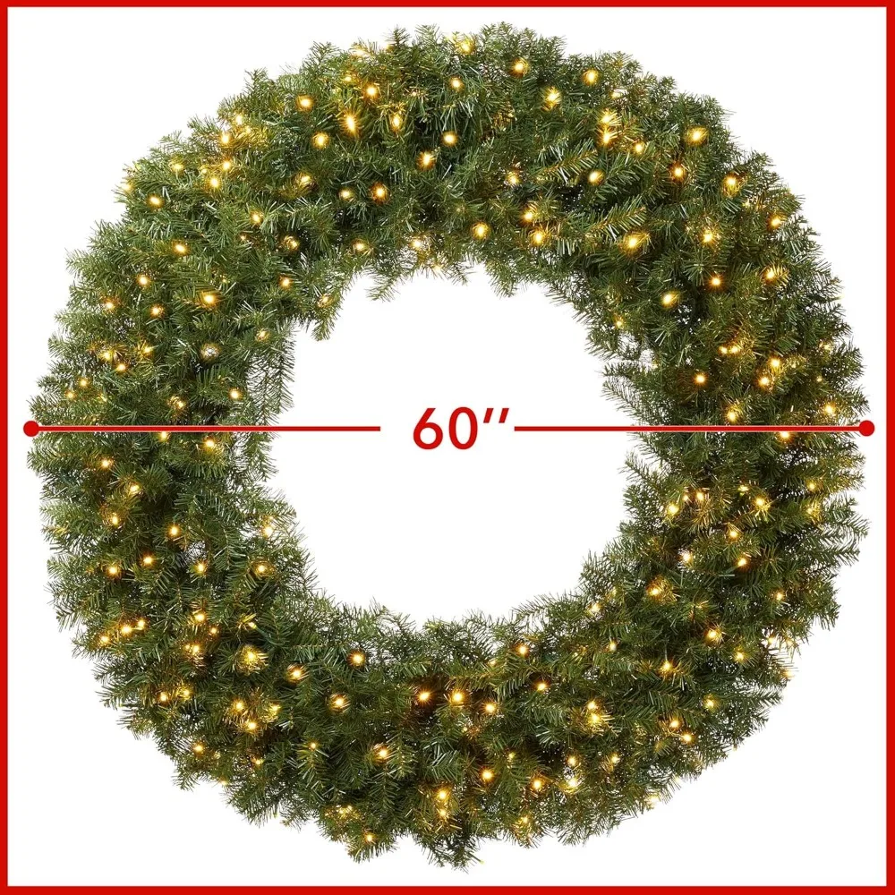 Artificial Christmas Wreath, Decorated with Green Fir Trees and White Lights for Indoor/outdoor Festive Occasions, 60 Inches