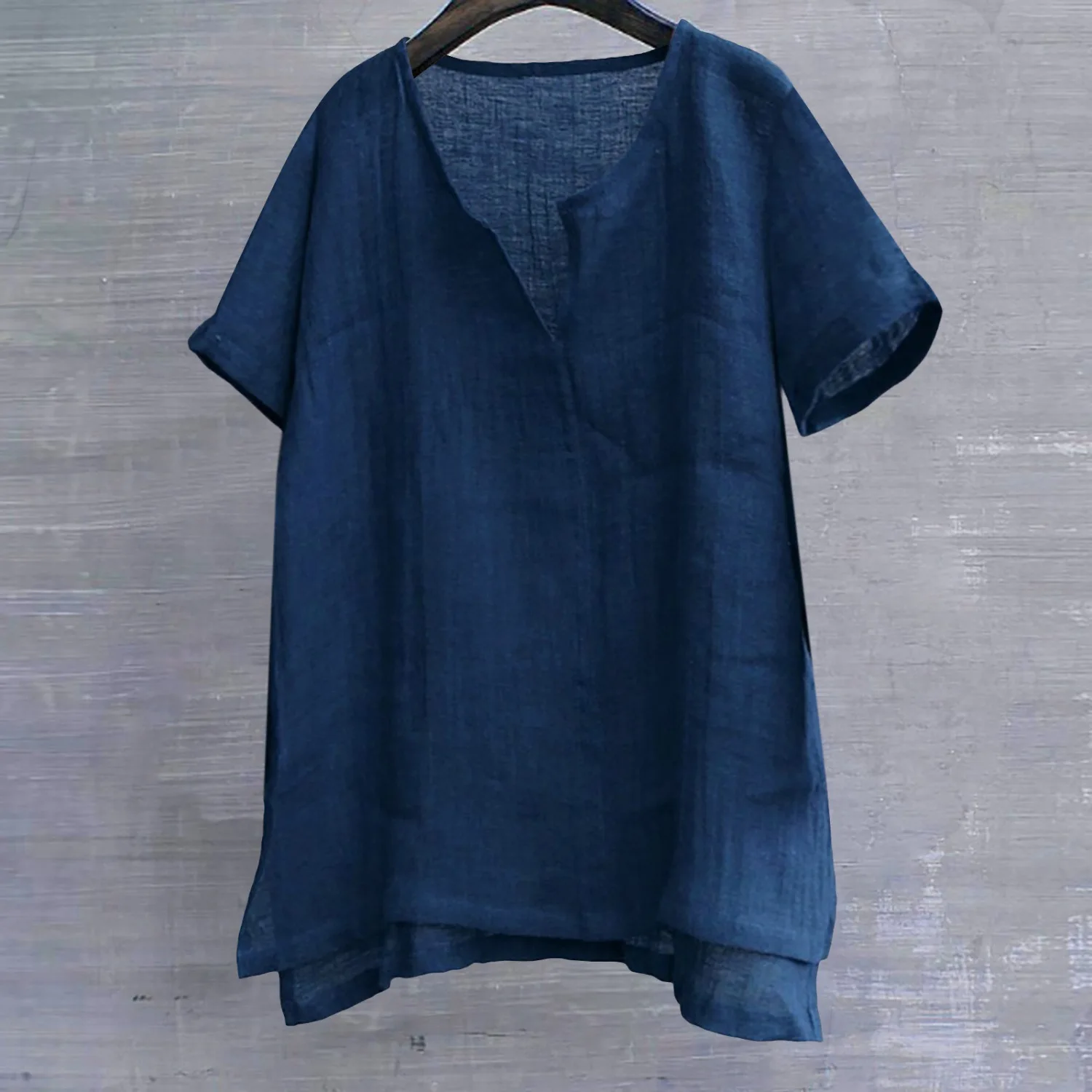 Blouse men 2026 casual Summer new cotton linen short sleeve solid color simple short-sleeved shirt men's clothing