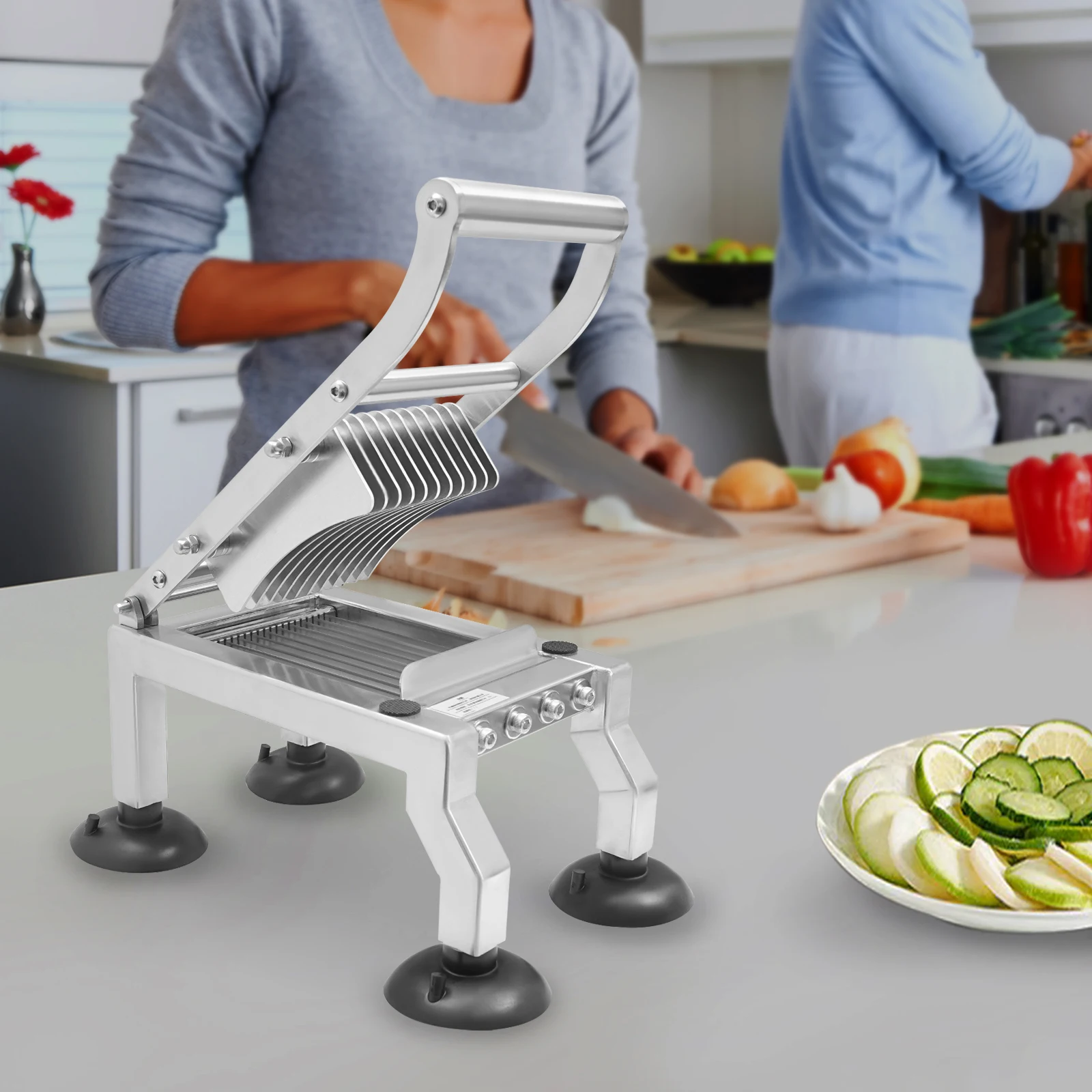 

Commercial Fruits and Vegetables Slicer,Silver Stainless Steel Slicer Tool with 4 Suction Cups, 10mm Thickness Manual Cutter