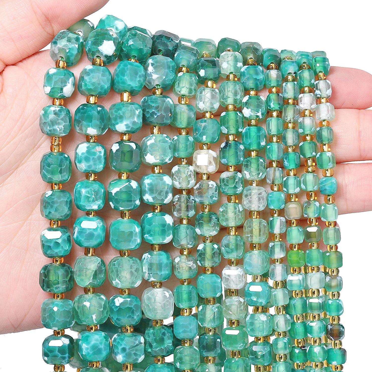 4.5-5mm/6.5-7mm/8.5-9mm Green Fire Agate Stone Beads Faceted Square Cube Shape Beads for Jewelry Making Diy Bracelet Accessories