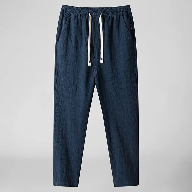 

Men's Summer Loose Straight Leg Casual Pants Cotton Linen Blend Thin 9-Length Trousers Trendy Youth Sle High Waist Long Tro...