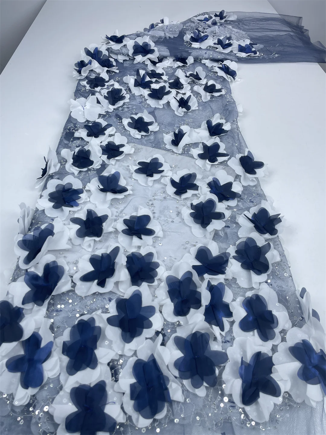 

2025 3D Цветок Африканская Нигерия Тюль Кружевная Ткань Французские Блестки Кружева Вышивка Кружева Бусины Кружевное Сетчатое Платье 5 ярдов шитья