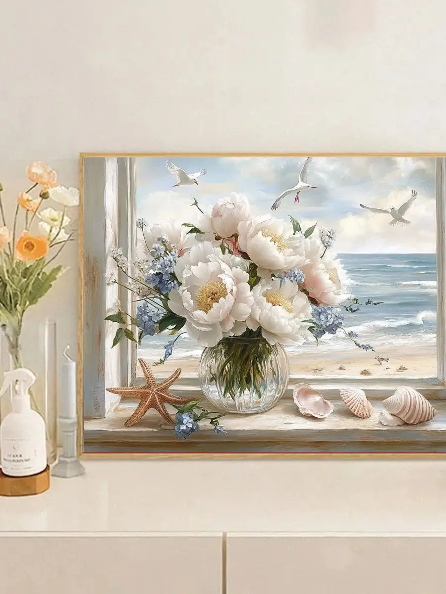 1 Stück 30x40 cm/11,8*15,74 Zoll „Der Meerblick aus dem Fenster“ gestempeltes Kreuzstich-Set DIY-Kit 11CT/14CT als Geschenk Neu eingetroffen – Detail 1
