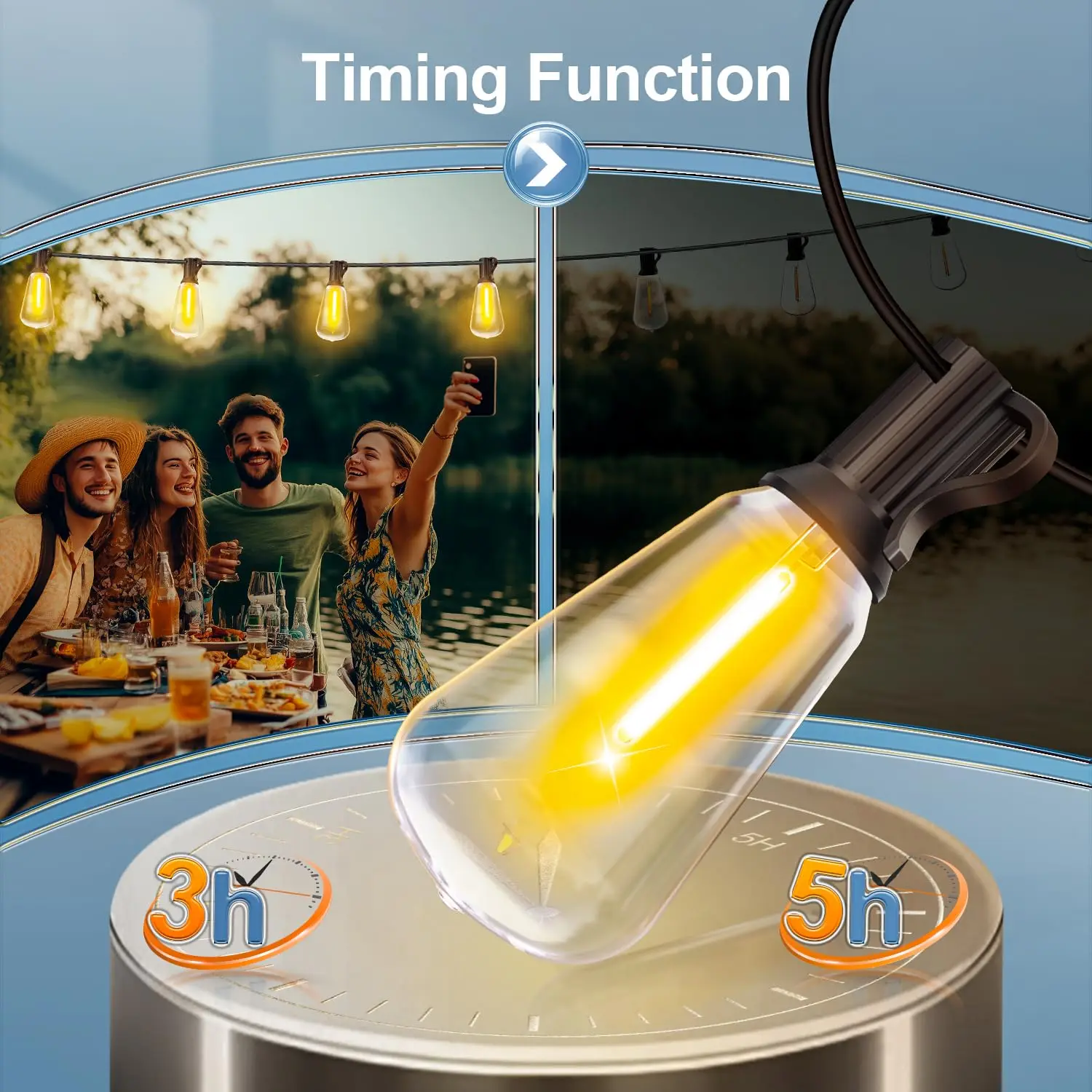 Lampu String LED Outdoor 200FT Tahan Air 2700K ST38 Lampu Globe LED Outdoor untuk Patio dengan Lampu Bohlam untuk Taman