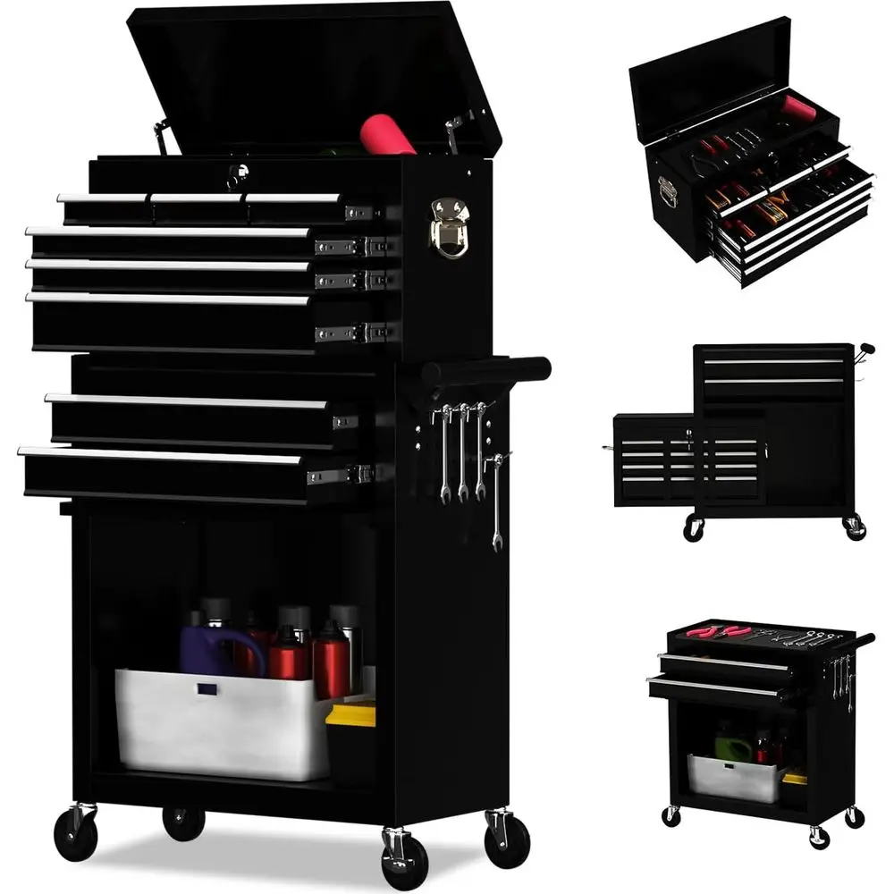 

8 Drawer Rolling Tool Chest, High Capacity Tool Box with Lockable Wheels and Drawers, 2 in 1 Portable Toolbox Organizer Storage