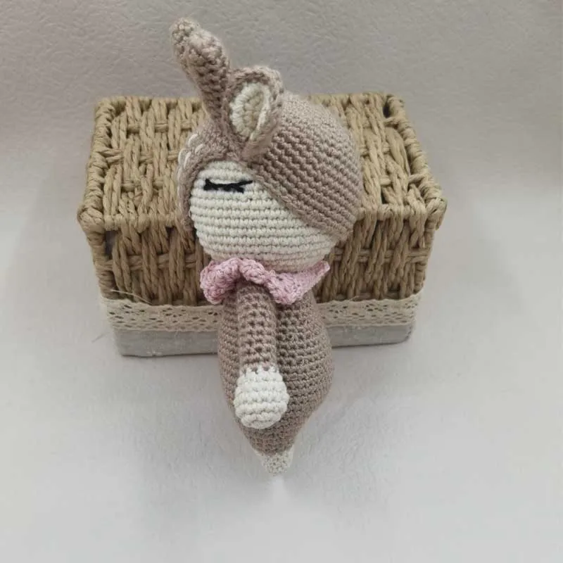 Crochet Baby Handmade Deer Elk Set grzechotka ząbkowany pierścień pluszowe zabawki lalki do spania prezenty na przyjęcie bociankowe