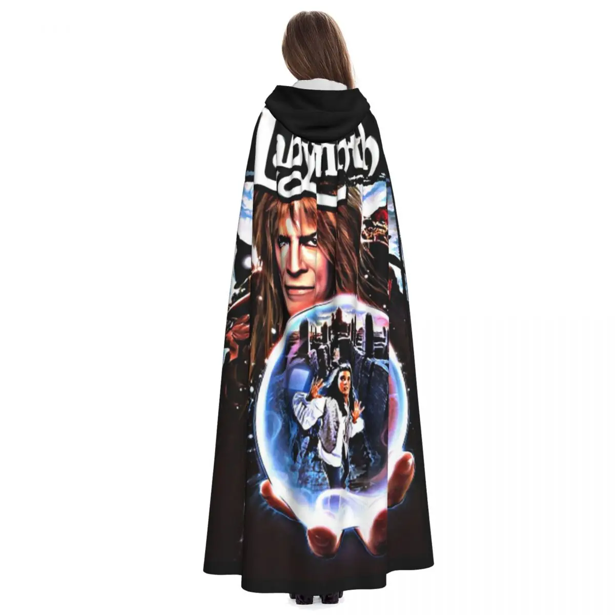 Labyrinth Long Hooded Cloak Witch Medieval Costume Cosplay Cape HalloweenCoat Adult Unisex
