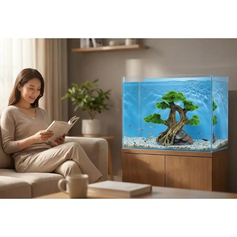 37ME Artistic Resin Moss Tree Fishtanks Ornament Natural Shelter Place for Pet Fish