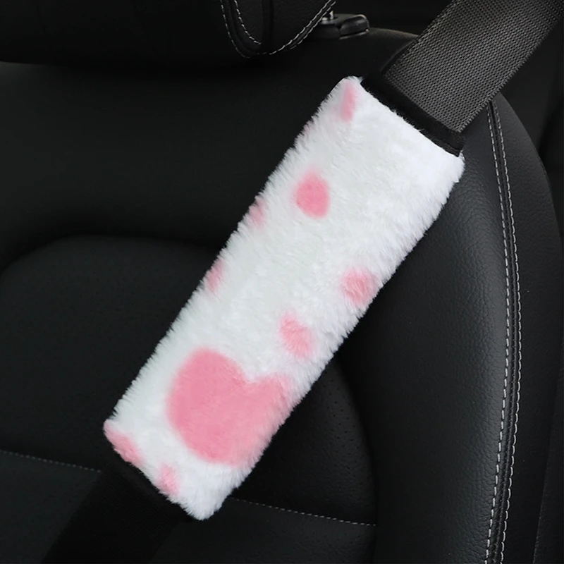 

6.5X23cm Plush Cow Printed Car Seat Belt Cover Car Shoulder Pad Shoulder Protection Safety Belt Padding Guard Car Accessories