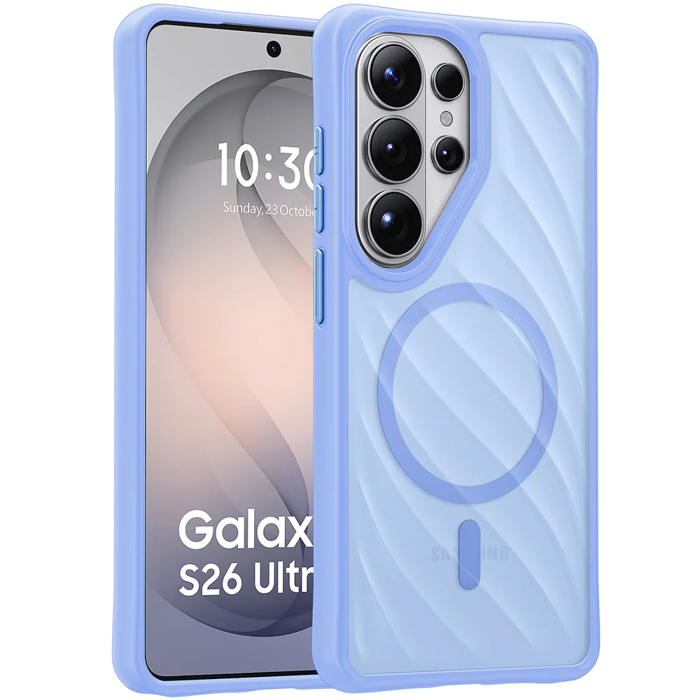 Anti-Slip Wavy For MagSafe Phone Case for Samsung Galaxy S26 S25 S24 Ultra Wireless Charging Frosted Translucent PC Back Cover