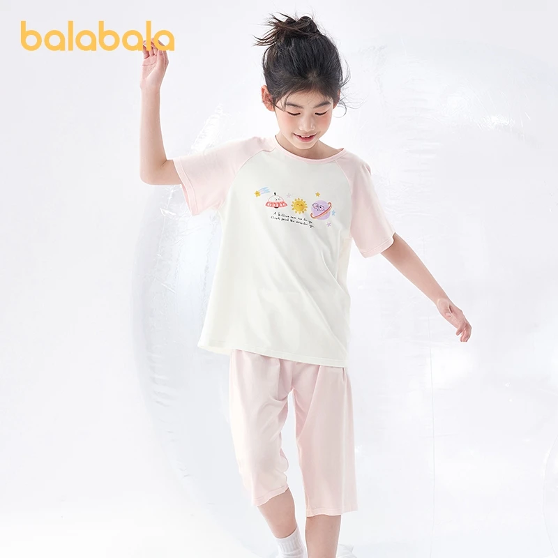 Balabala Baby Pajama Sets Boys Girls 2024 Summer New Air-conditioned Clothing Home Wear Made of Soft Modal Fabric Trendy