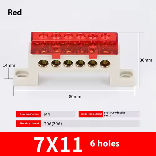 Zero wire terminal 3/4/5/6/7/10-Hole Distribution Box Terminal Block dustproof Ground Copper Bar Bridge type Busbar With cover - Image 26