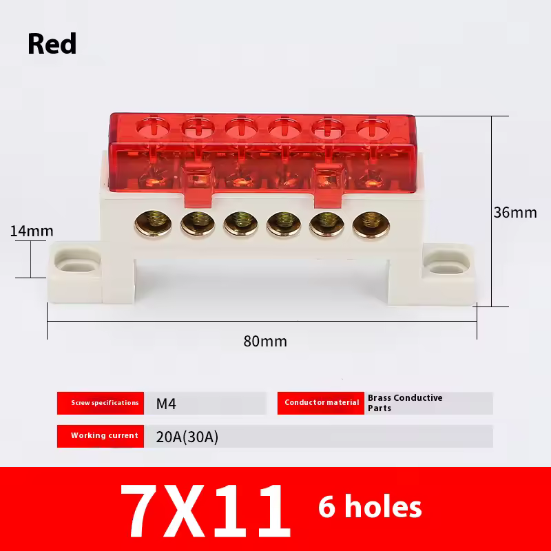 Zero wire terminal 3/4/5/6/7/10-Hole Distribution Box Terminal Block dustproof Ground Copper Bar Bridge type Busbar With cover - Image 26