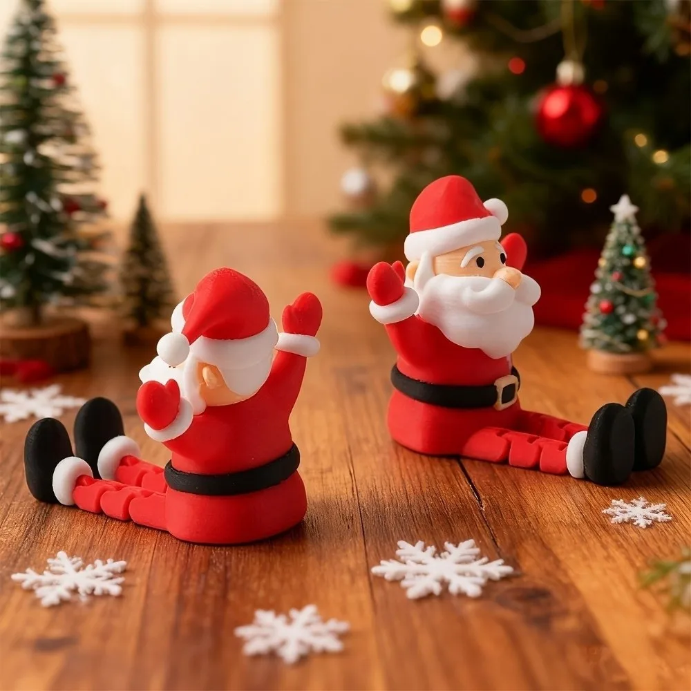 Articulated Movable Santa Claus Sitting Statue 3D Printed Cartoon Mini Santa Claus Ornament Plastic Gnome Santa Figure