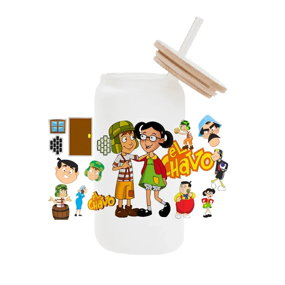 Mexico Cartoon El Chavo For Libbey 16oz Can Glass 3d Waterproof Uv Dtf Coffee Can Wrap Libbey Glass Wrap