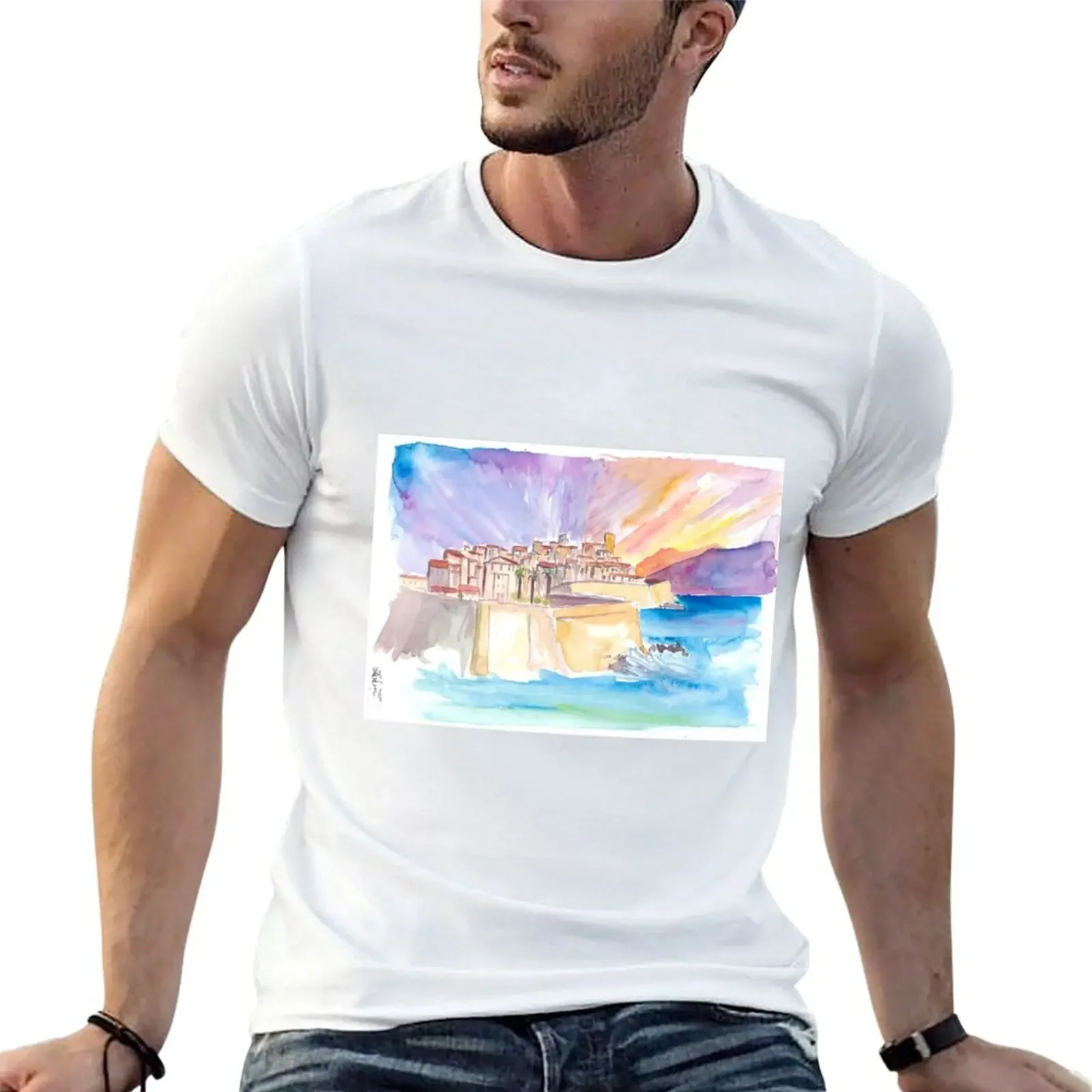 

Antibes French Riviera Cityscape in Sunset T-Shirt graphic shirts plus sizes anime tshirt men clothing