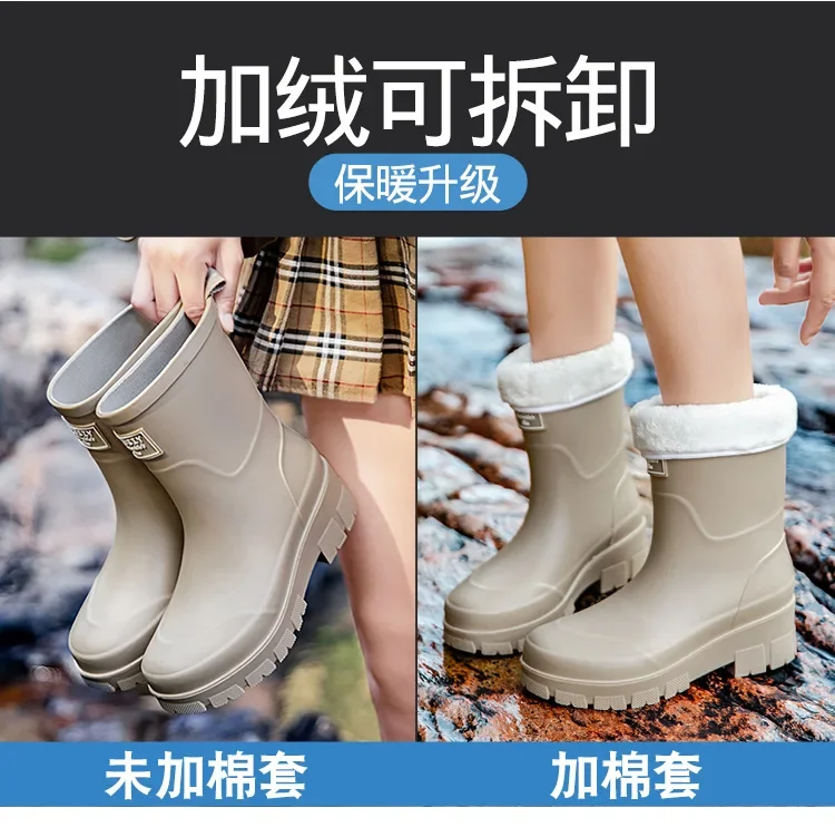 2026 Modische koreanische Damen-Regenstiefel (Wadenhöhe) mit dicker Sohle, verschleißfest, rutschfest, wasserdicht, für die Autowäsche geeignet – Detail 5