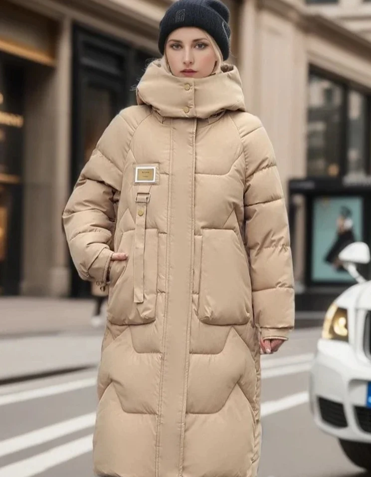เสื้อโค้ทกันหนาวผู้หญิงแบบหนา มีฮู้ดถอดได้ สไตล์ลำลอง ทรงหลวม ยาวคลุมเข่า แฟชั่นใหม่