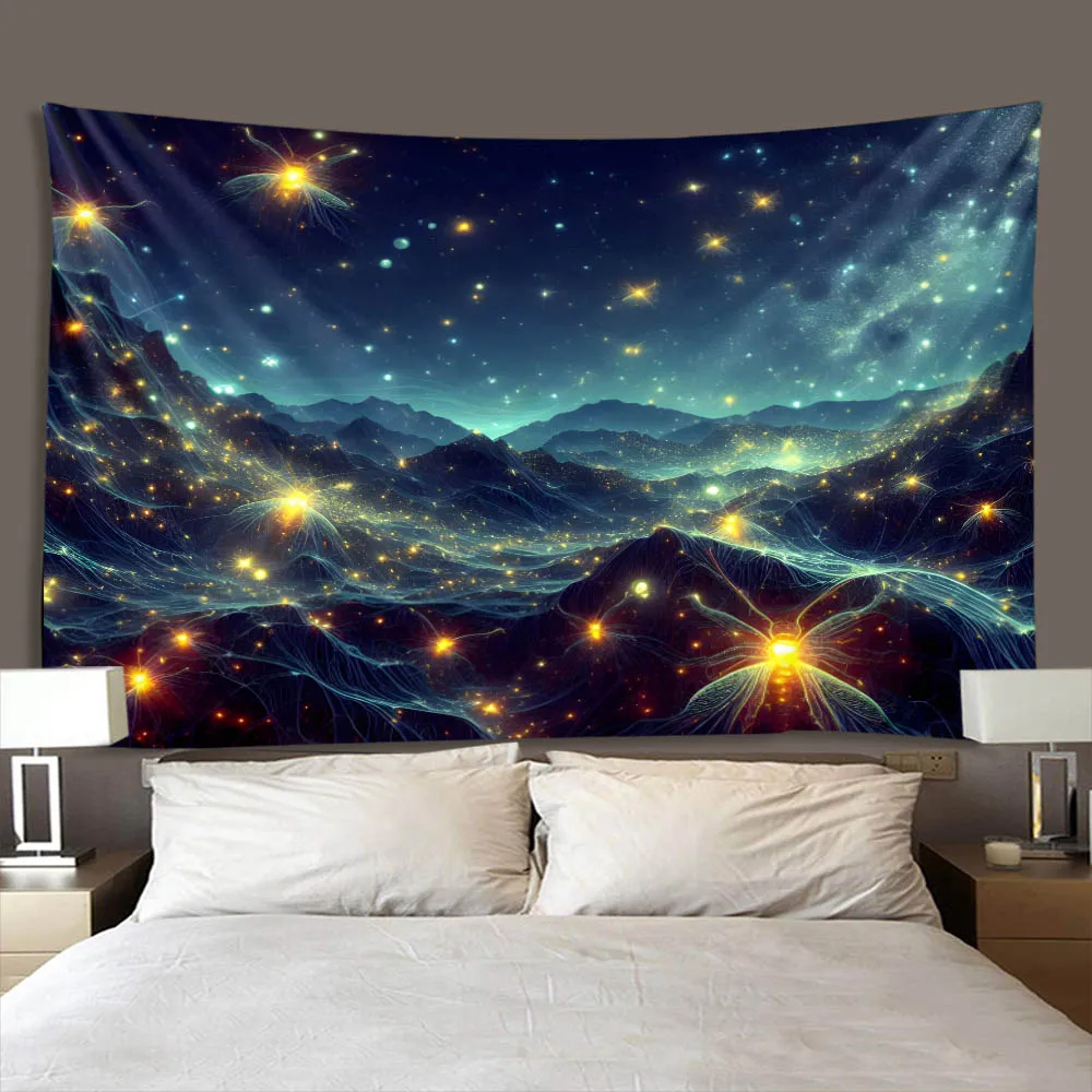 Cosmic Luminous Beetle Constellation Grand Tapestry Starry Sea Horse Wall Hanging Fabric Mural Home Decor Background Poster