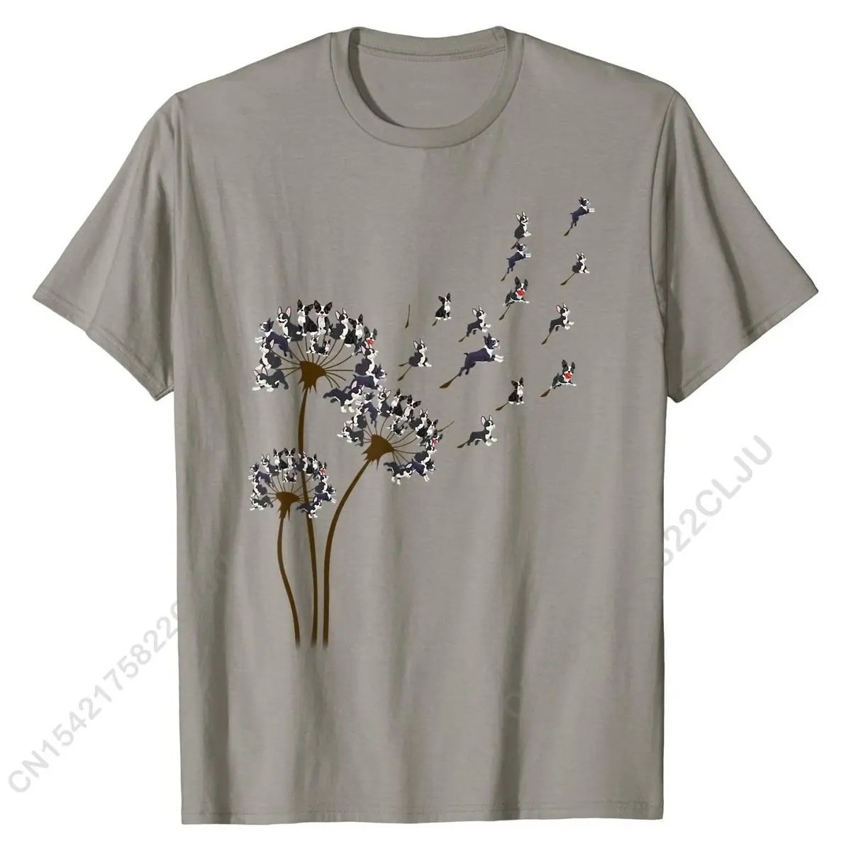 Boston Terrier Flower Fly Dandelion Boston Terrier Funny Dog T-Shirt Men Designer Design Tops Shirts Cotton Tshirts Family