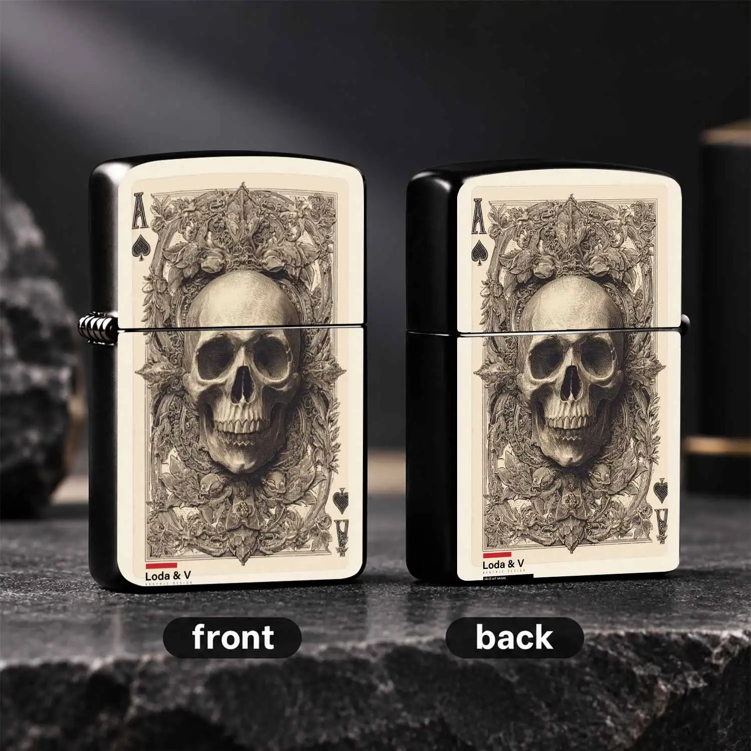 Vintage Engraved Skull Ace of Spades Themed Lighter Retro Exquisite Etching Dark Art Style PORTABLE Lighter Unique Collectible Igniter Ideal Gift for Men for Daily Use Outdoor Camping A Fun and Humorous Lighter