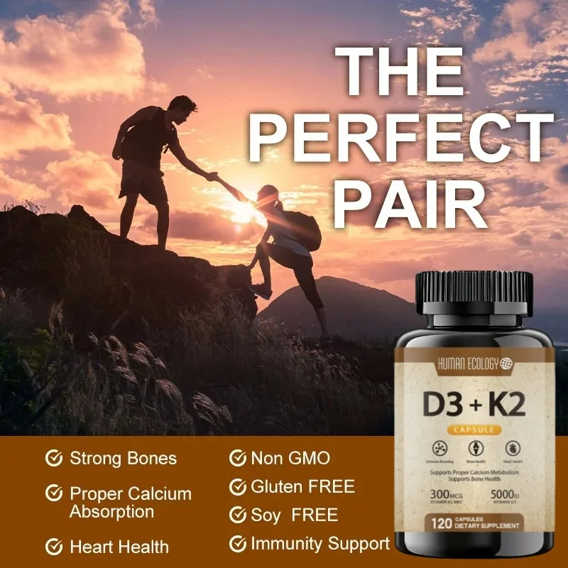 Shengsu K2 (mk7) (100mcg)+vitamin D3 (5000 Iu) 120 Capsules - Gluten Free And Non Gmo