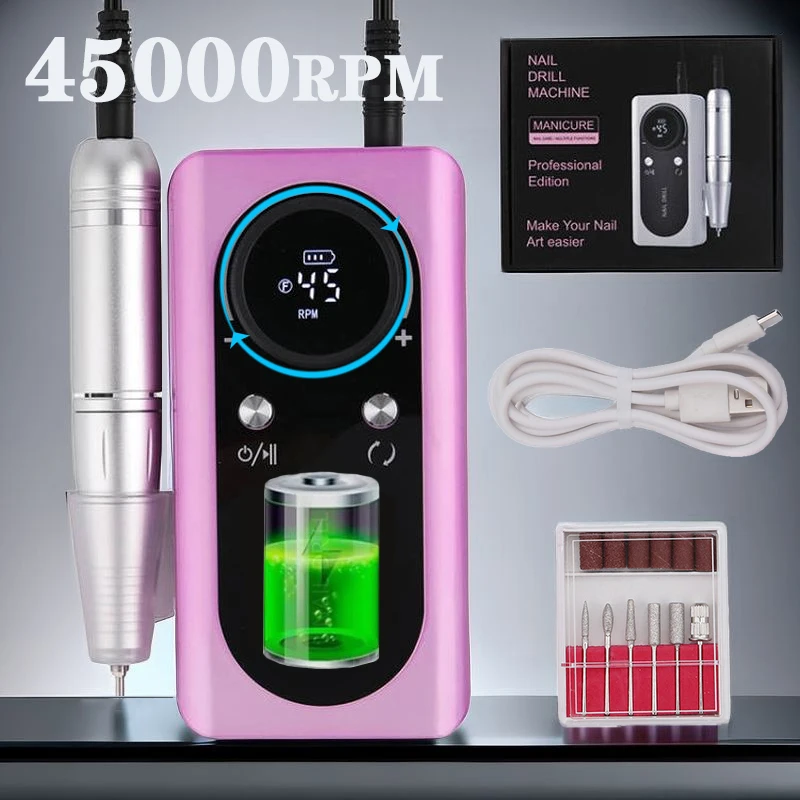 

Новая аккумуляторная электрическая машинка для маникюра 45000 об/мин с USB-разъемом, низким уровнем шума, набор для снятия лака, шлифовальная машинка для ногтей