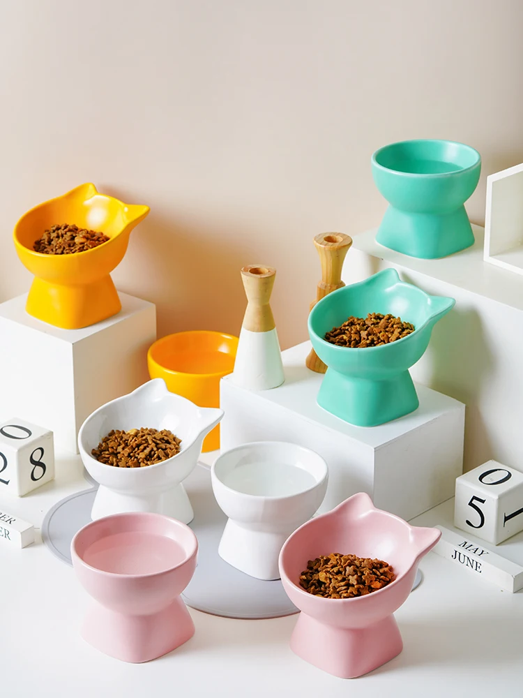 

Colorful Ceramic Elevated Tilted Cat Bowl Puppy Dog Food Water Snack Bowl Raised Cat Feeder Drinkers Cat Accessories Porcelain