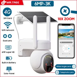 MR TREE 3K 6MP Solar Camera WIFI Bluetooth Dual Lens Security CCTV 10X Optical Zoom Humanoid Tracking Outdoor Surveillance Cam