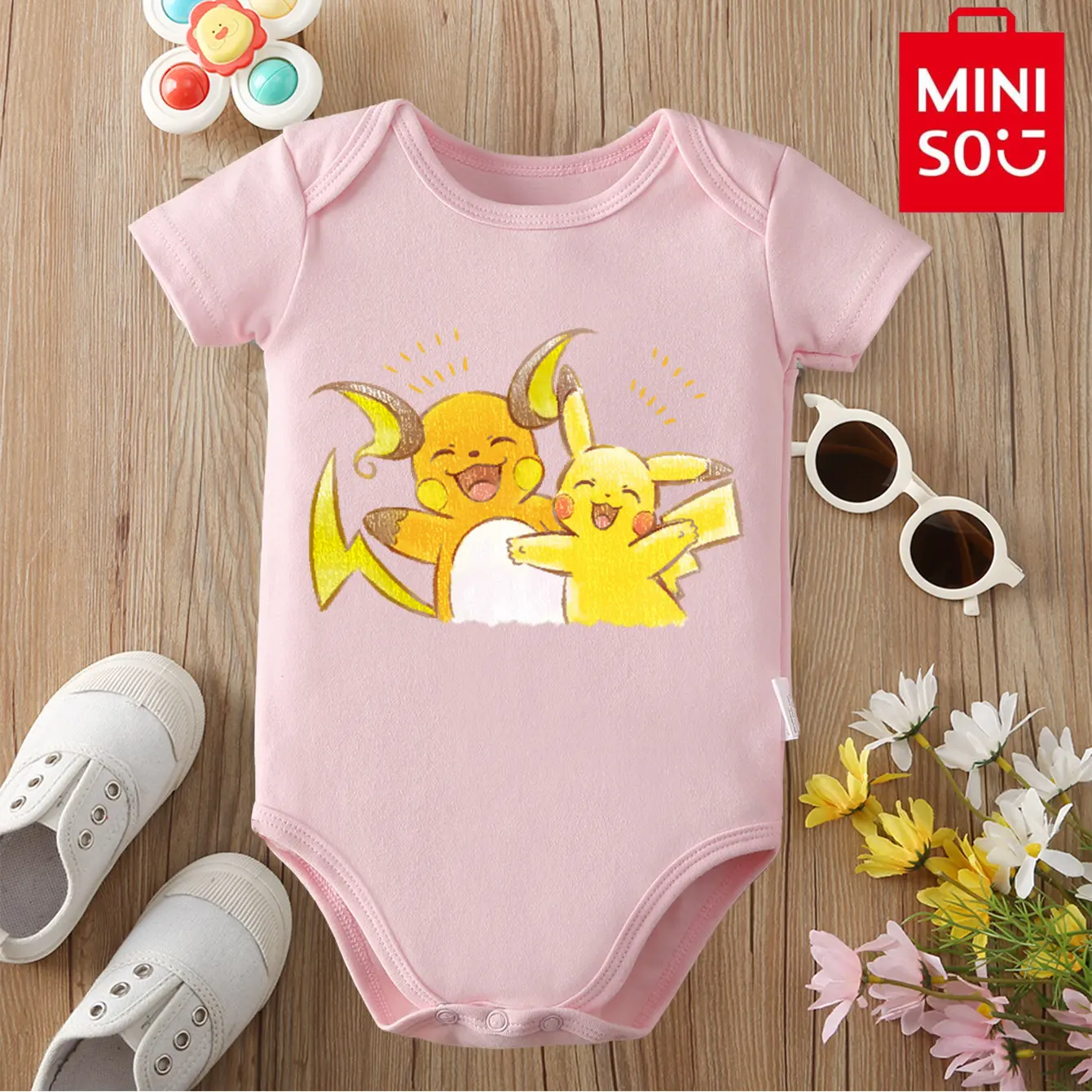 

MINISO Pokemon/Pikachu 100% Cotton Bodysuit Baby Soft Cute Cloths Gift for Baby Onesie Jumpsuit for 0 To 12 Months Newborn