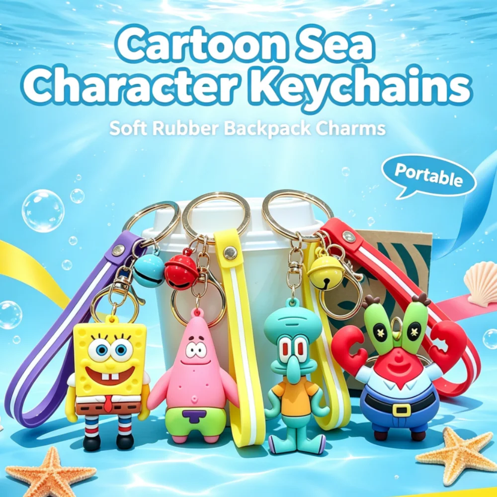 SpongeBob keychain charm. Bag and wallet accessory, creative little gift, anime-style accessory