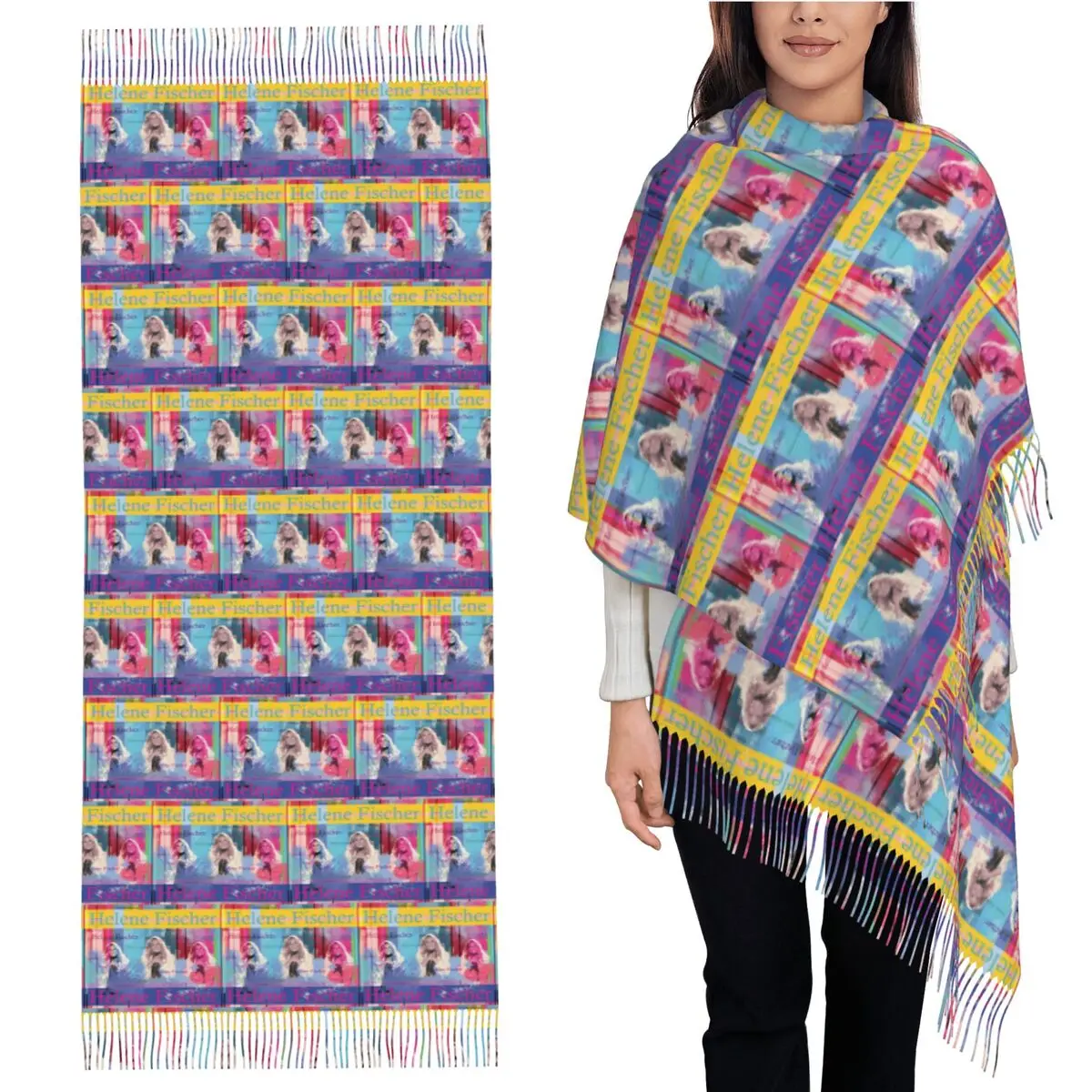 

Helene Fischer портретный шарф шарфы с кисточками женские мягкие теплые шали и накидки большая осенне-зимняя шаль